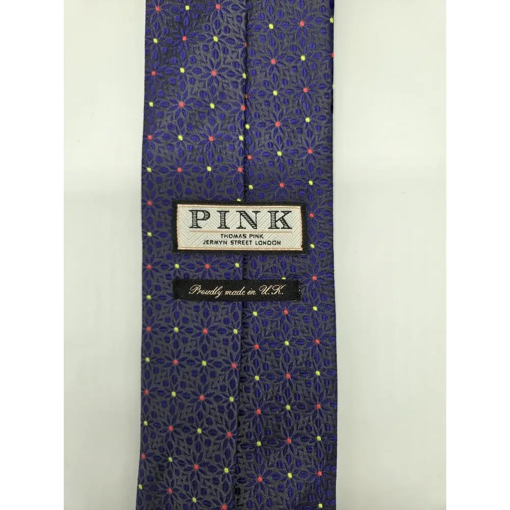 Thomas Pink 100% Silk‎ Tie Purple With Red And Yellow Dots